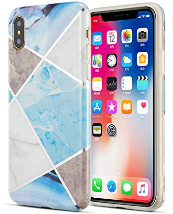 DEFBSC iPhone X/iPhone Xs Marble Case, Simple Marble Pattern Slim Soft TPU Shockproof Anti-Scratch Back Cover Case for iPhone X/iPhone Xs, Blue