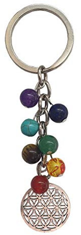 Saraswati Schlüsselanhänger Blume des Lebens Chakra Edelsteine mit Metall Anhänger, 10cm