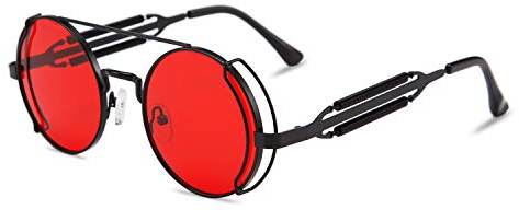 Karsaer Steampunk Sonnenbrille Retro Runde Hippie Metallrahmen Sonnenbrillen Vintage Festival Brille für Damen Herren mit UV-Schutz