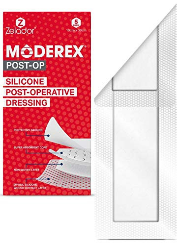 Post-Operative Wound Dressing – Sterile, Breathable Absorbent Bandage for Surgical Wounds – Non-Adherent Perforated Soft Silicone Layer, Waterproof Protection, Post-Surgery Recovery (20x10cm x 5)