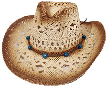 Sombrero de Cowboy de Paja Vaquero Panamá con Banda Occidental Unisex Talla Única Hombre Mujer para Verano Coachella Playa al Estilo Country Brasileño Bohemia Indiana Rafia Natural (XH-9 Beige)