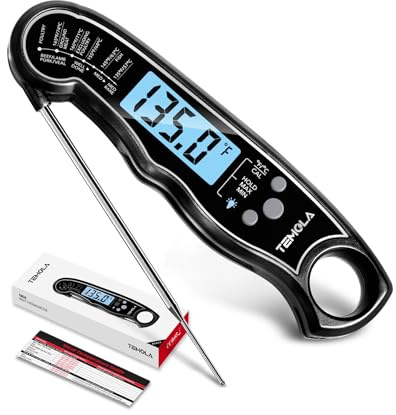 TEMOLA Meat Thermometer, Instant Read Food Thermometer with LCD Backlight | Waterproof Ultra Fast Digital Cooking Thermometer with Calibration for Candy, Meat, Liquids, Kitchen, Baking and BBQ