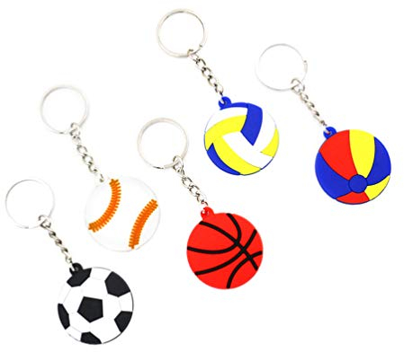 PRETYZOOM Lot de 24 Porte-clés de Sport - pour fête - pour Football, Basketball, Tennis, Baseball, Football, fête - avec drôle - pour Carnaval, école