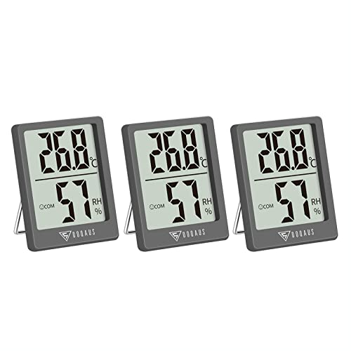 DOQAUS Digital Thermometer Innen, 3 Stück Thermo-Hygrometer Innen Hygrometer Feuchtigkeit Raumthermometer mit Hohen Genauigkeit, für Innenraum, Babyraum, Wohnzimmer, Büro(Grau)