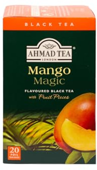 Ahmad Tea - Mango Magic - Schwarztee mit Mango - Mit Fruchtstücken - Einzeln Verpackte, Aromaversiegelte Teebeutel mit 2g Tee pro Portion - 20 Teebeutel mit Band