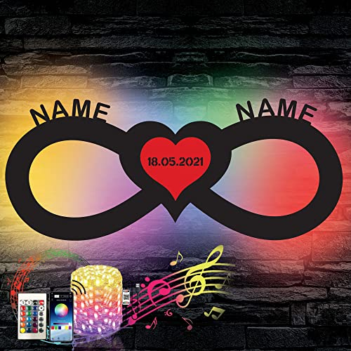 Farbwechsel Nachtlicht 3D Rotes Herz Unendlichkeitszeichen Schlummerlicht T4 personalisiert mit Namen und Datum - Mit 16 USB LED Farben - Liebesbeweise - in 13 Farben
