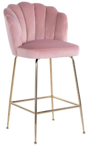 Casa Padrino Luxus Barstuhl Rosa/Gold 51 x 61 x H. 113 cm - Gepolsterter Barhocker mit edlem Samtstoff und Edelstahl Beinen - Luxus Barmöbel
