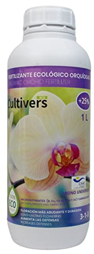 CULTIVERS Organischer flüssiger Orchideendünger 1 L. Gesundes Wachstum, erhöhte Blüte und intensivere Farbe. Mit Makronährstoffen und Mikronährstoffen