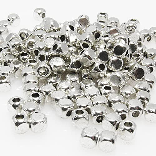 Großpackung 200x Metallperlen 4mm Würfel silber Metallwürfel Metall Perlen -7044