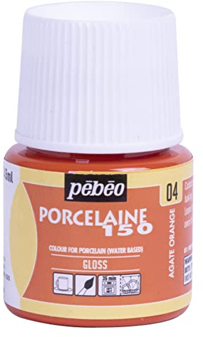 Pebeo Porcelaine 150 Ceramic Paint - Water-Based High-Gloss Color Paints for Porcelain, Premium Art Supplies, Non-toxic & Heat-Safe, 45 ml Bottle, Agate Orange