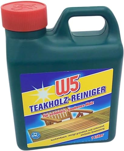 Teakholz Reiniger 1L Hartholzreiniger Holzpflege Gartenmöbel Reiniger Holz | BURI, W5, Hartholz, Teakpflege, Vergrauung, Fettlöser, Außenbereich, Holzreinigung, Reiniger, Gartenmöbel, Holzpflege