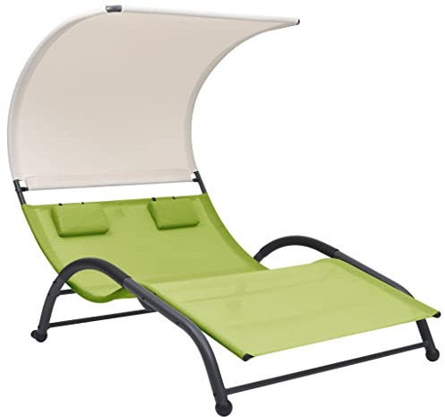 KOIECETA Doppel Sonnenliege mit Sonnendach Doppelliege Gartenliege Liege Relaxliege Gartenmöbel Strandliege Freizeitliege Textilene (Grün)