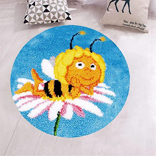 VIONNPPT Cartoon Knüpfteppich Kreuzstich Stickerei DIY Set, 3D Kissenüberzug Teppichkissen, Häkelset für Kinder, Erwachsene, 50cm × 50cm, Latch Hook Kits mit Vordruck (Bienen Fee)