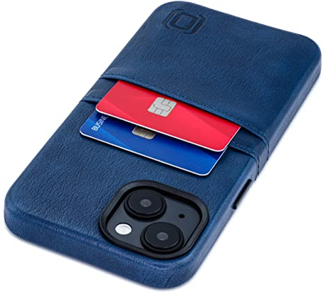 Dockem Card Case for iPhone 14 with Built-in Metal Plate for Magnetic Mounting & Wallet with 2 Holder Slots: M2 Exec Premium Synthetic Leather (Navy Blue)