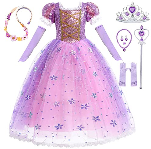 LiUiMiY Déguisement Princesse Robe Tulle violet Fille avec Accessoires pour Carnaval Anniversaire