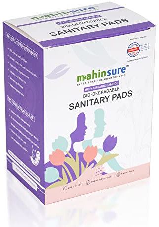 Mahinsure Lot de 12 serviettes hygiéniques en fibre de bambou bio | Débit max. – Taille -350 mm | Super absorbantes | Sans odeur | Biodégradables et compostables – Avec couvercle anti-déchets |