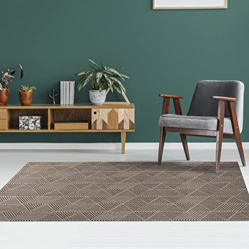 STORESDECO Vinyl Teppich pflegeleicht rutschfest, Küchenläufer & Läufer für Flur, Wohnzimmer und Esszimmer, In & Outdoor Teppich wetterfest, Premium Qualität Größe: 120 x 180 cm Geometrisch