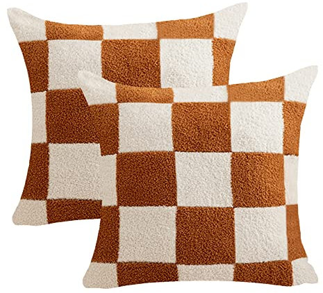 NIDITW Kissenbezüge mit beidseitigem Schachbrettmuster, ultraweich, Mikrofaser, verdeckter Reißverschluss, für Sofa, Couch, Bett, Dekoration, 2 Stück, Braun, ca. 45 x 45 cm