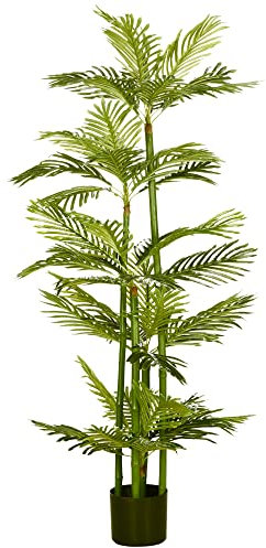 HOMCOM Pianta Artificiale di Palma da 140 cm a 45 Foglie e 5 Rami con Vaso Ø15x12 cm, per Interni ed Esterni, Verde