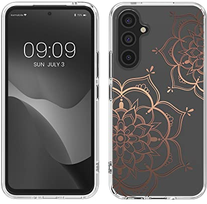 kwmobile Hülle kompatibel mit Samsung Galaxy A54 5G - Handyhülle Silikon Case - Blumen Zwillinge Rosegold Transparent