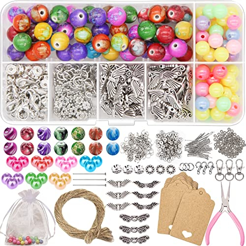 EuTengHao Stone Patterns Beads Acryl Handwerk Perlen für Ohrring Armband Schmuck machen mit Engelsflügel Spacer Charms, Display-Karten, Schmuck-Fundstücke für Keychain