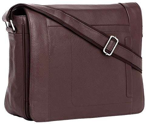 J. Wilson London - Designer Genuine Real Leather 14 Laptop Handmade Unisex Crossover Shoulder Messenger Briefcase Bag Satchel (Brown)
