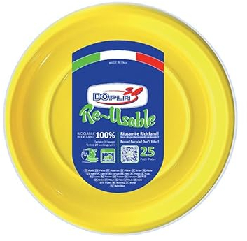 Zeus Party Dopla Piatti fondi Riutilizzabili Gialli Plastica 100% Riciclabile 25 pz