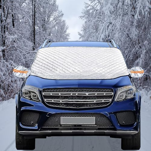 DMSELL Magnetic Car Windscreen Cover for Winter Snow and Ice | 9 Built-In Magnets, 4-Layer Thick Material, Mirror Cover Design, Foldable Storage, for Cars, SUVs, Snow, Ice, Frost and Sun