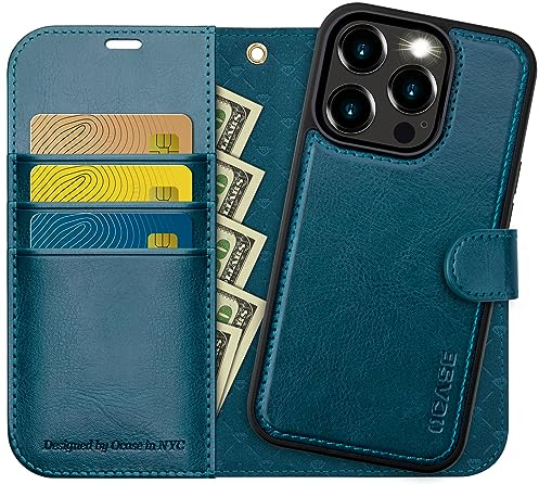 OCASE for iPhone 15 Pro Max Detachable Case, Magnetic Removable 2 in 1 Flip PU Leather Wallet Case with[Kickstand][RFID Blocking][Card Holder] Shockproof Phone Cover,Peacock Blue