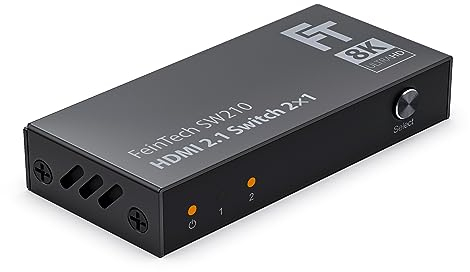 FeinTech SW210 HDMI Switch 4K 120Hz 2 en 1 Out o 1 In 2 Out Bi-Direktional, 8K, 48Gbps, 2.1 Switch, Splitter, Verteiler, Unterstützt HDR, VRR, ALLM und Dolby Vision, HDCP 2.2 & 2.3