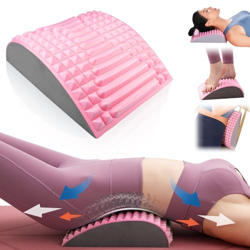 JOLIGAEA Nacken und Rückenstrecker, Rückenstrecker und Nackenstrecker 2 In 1, Rücken Dehnen Gerät Kissen, Lendenwirbelkissen Stütze, Rosa