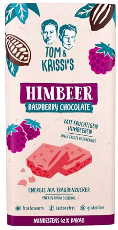 Tom & Krissi's Weiße Schokolade mit Traubenzucker 90g - lactose-, fructose- und glutenfrei (Himbeere)