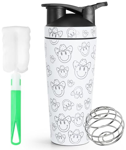 HNCY 750ml Shaker Proteinas, Shaker Acero Inoxidable, Mezclador de Proteinas, Shaker para Polvo de Proteína de Suero Cremoso Sacude, Shaker de Acero Inoxidable Prueba de Fugas y sin BPA - Blanco