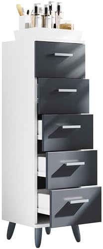 VCM Badmöbel Midischrank | Badschrank | Maße: H. 100 x B. 30 x T. 30 cm | Kommode | 5 Schubladen - Landos M