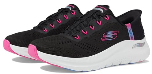 Skechers Womens Hands Free Slip-ins Arch Fit 2.0-Easy Chic, BKHP=Black/Hot Pink, 9 UK