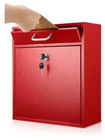 Yaocom Abschließbarer Briefkasten mit Schlüsselschloss, für den Außenbereich, groß, Wandmontage, Briefkasten mit Schloss, Sicherheitsschloss, Auffangboxen, Hängend, sicherer Briefkasten (rot, 30,5 x