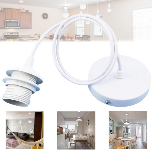 Begpoee E27 Metall Lampenaufhängung, Metall Lampenfassung mit kabe, Lampensockel Halterung mit Kabel Weiß, Weißer Lampenfassung, Sehr Geeignet für Deckenbeleuchtung, Für Wohnungen, Büros, Geschäfte