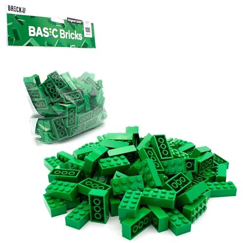 Lego Bricks 2 x 4 Green, Pack of 100 - Individual Building Blocks in Bulk Pack, Individual Parts for Lego Green Plate and Box, Starter Set | Basic Bricks (3001)