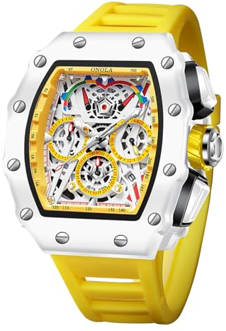 Männer Quarzuhr, Casual Sport Armbanduhr für Herren Analoge Datumsanzeige Militäruhren Rechteck Big Dial Mode Geschäft, Gelb