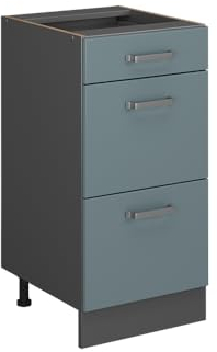 Vicco Küchenunterschrank R-Line, Blau-Grau/Anthrazit, 40 cm mit Schubladen, AP Eiche