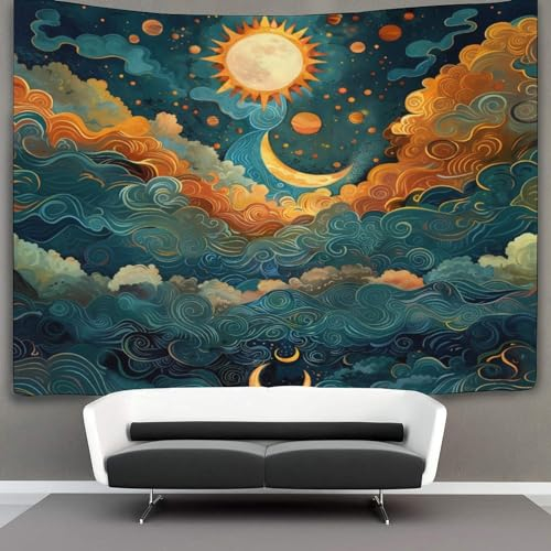 NAHCBIOT Sun And Moon Wandteppich, Wandbehang Wandtuch, Wandteppich Wanddeko Für Schlafzimmer Wohnzimmer Wohnheim 130cmx150cm