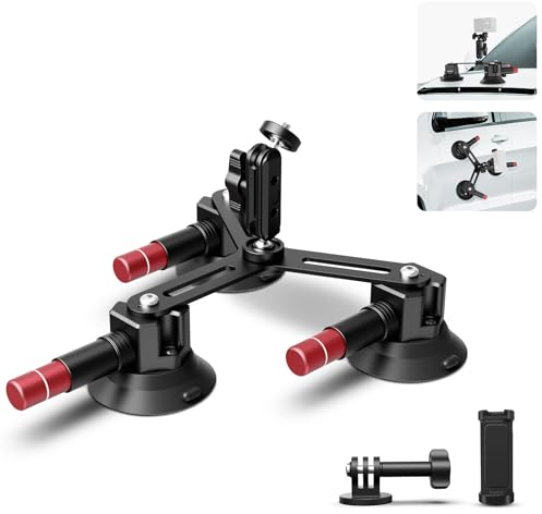 NEEWER Triple Ventosa Cámara Coche Montaje [Simplificado] con Soporte Teléfono y Adaptador Cámara Acción Compatible con iPhone GoPro OSMO Action Pocket 4 3 2 Hero 13 12 11 10 Insta360 Samsung, CA067