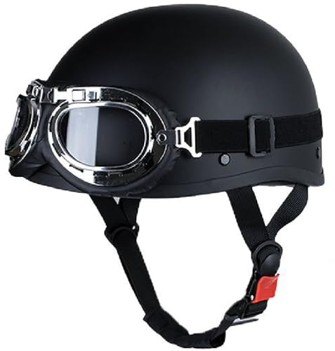 Motorrad Halbhelme Brain-Cap, Retro Motorradhelm, Halbschale Jet-Helm Roller-Helm mit Brille, ECE-Zertifizierung Scooter-Helm,Mofa-Helm Retro Motorrad Half Helm für Cruiser Chopper