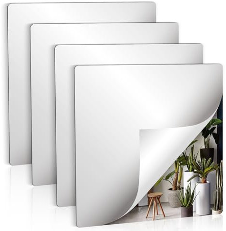 4 espejos acrílicos autoadhesivos, azulejos de espejo irrompibles, hojas de espejo de pared flexibles, inastillables, espejos de longitud completa para el hogar, dormitorio, gimnasio, puerta, armario