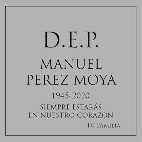 Placa funeraria de aluminio plateado grabado negro para exterior e interior grabada con láser para lápida, nicho o pared. Cinta doble cara ultra fuerte. (Diseño D.E.P.)