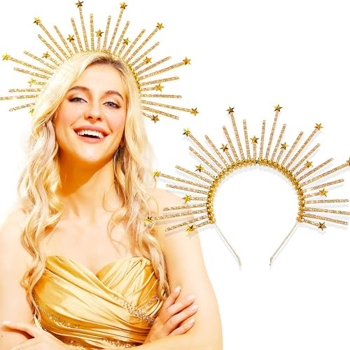JeVenis Gold Haarschmuck Sonnengöttin Kostüm Halo Krone Halo Haarreif Sonne Sonne Haarreif Kostüm Damen Sonne Halo Haarreif Gothic Accessoires