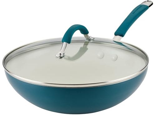 Rachael Ray Cucina Ceramic Non-Stick Frying Pan with Lid, 28 cm, Dishwasher Safe, Navy Blue