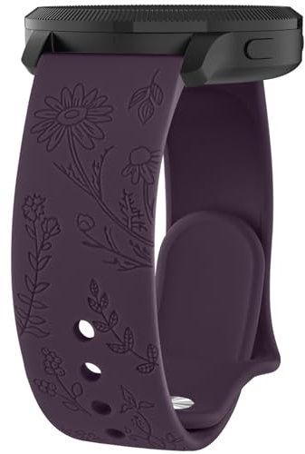 Oumida Armband für Garmin Venu/Venu Sq/Venu Sq 2/ Venu Sq 2 Music/Venu 2 Plus für Damen, 20mm Silikon Armbänder, Schön Floral Gravierte Uhrenarmband Classic Sport Ersatzarmband, Dunkle Kirsche