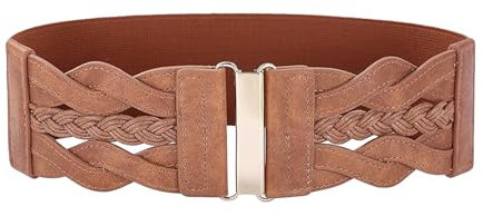 XDGBGFN Damen Taillengürtel Stretchgürtel Breit Ledergürtel für Kleid, Mantel, Pullover - Braun
