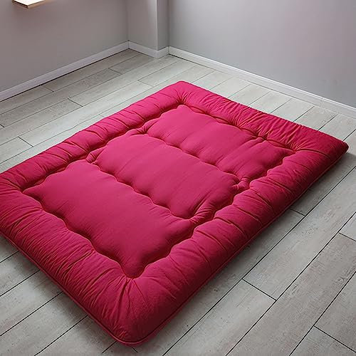 Matelas de sol japonais avec housse amovible - Matelas futon pliable très épais pour sol - Matelas de couchage enroulable - Rose - 135 x 200 cm